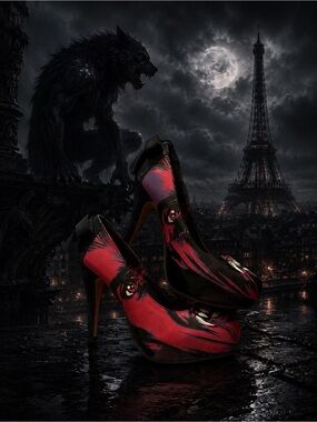 Red & Black Artistic High Heel Pumps - Women's Statement Heels